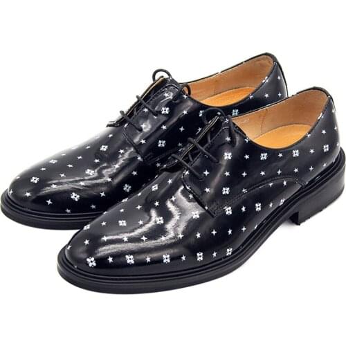 Fashion Polka Dot Formal Dress Shoes Genuine leather Oxford Casual shoes Derby Shoes handmade Lace up Wedding men shoes