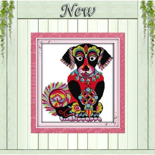 Colorful dog animal diy painting Counted printed on fabric DMC 14CT 11CT DMC Embroidery Set chinese Cross Stitch Needlework kits