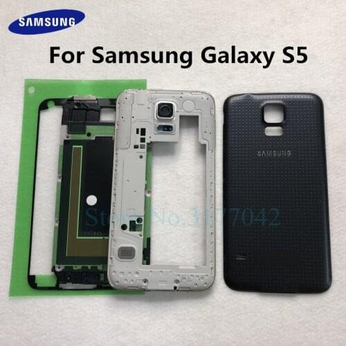 Full Housing Set For Samsung Galaxy S5 G900 I9600 G900F Front Plate Bracket Middle Frame Back Cover Battery Door Rear Case Parts