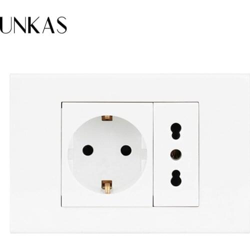 UNKAS 118mm*80mm AC 100~250V Wall Socket Plug Grounded 16A EU Socket Outlet With Italian / Chile Electrical Outlet