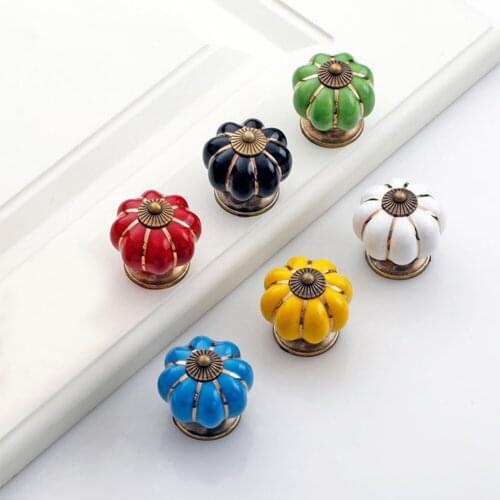 ETUUD Ceramic Zinc Alloy Drawer Cupboard Cabinet Pulls Handles Pumpkin Shape Furniture Door Knobs Single Hole Pull Handle