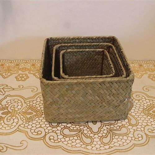 Handmade Woven Storage Basket Seagrass Fruit Bread Tea Storage Box Picnic Container Cosmetics Organizer Nordic Home Decoration
