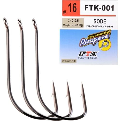 FTK 8-10pcs SODE High Carbon Steel Fishing Hook 5#-16# Ring Eye Carp Fishhooks Shape Barbed Hook Japan Fishing Tackle