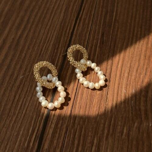 925 Silver Natural Pearl Round Stud Earrings Jewelry Statement Metal Zinc Alloy Earrings Pendientes Mujer 2021 New