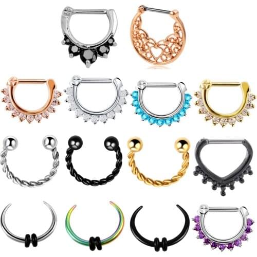 1PC 16G Steel Nose Piercings Helix Piercings Nariz Septum Clicker Daith Rings Nose Earrings Conch Rook Piercings Body Jewelry