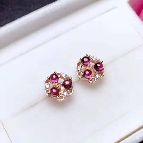 Natural Garnet S925 Earrings Fine Fashionable Simple Jewelry For Women To Attend Weddings And Parties Free Shipping Meibapj FS