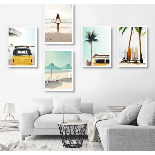 Surf Nordic Poster Canvas Painting Coconut Tree Quadro Wall Pictures Prints Travel Bus Cuadros Decoracion Landscape Home Decor
