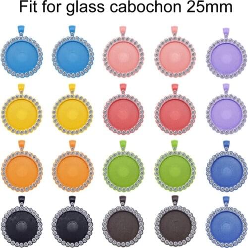 Julie Wang 1PCS Rhinestone Round Cabochon Setting 25mm Inner Size Alloy Tray Bezel Blank Base Charms Jewelry Making Accessory