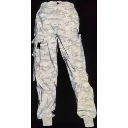 Women/Men Reflective Light Cargo Pants Flash Camouflage Night Joggers Hip Hop Rock Party Baggy Trousers Side Zip Patchwork Mesh