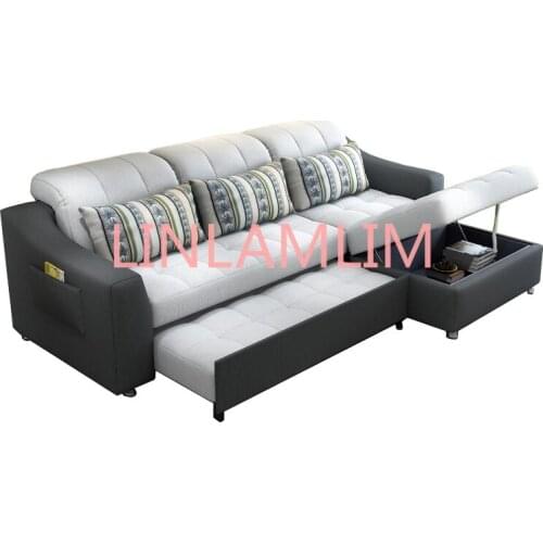 Fabric sofa bed with storage living room furniture couch/ living room cloth sofa bed sectional corner modern functional headrest