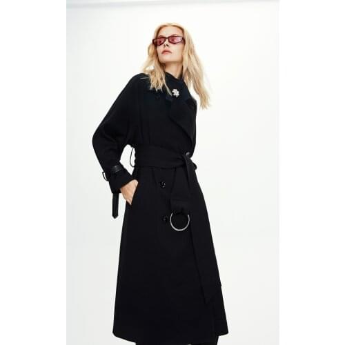 2020 autumn and winter new products extended knee-length European and American net red ladies ring trench coat women
