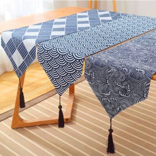 1 Pc High-end Japanese-style Cotton Linen Table Runner Lattice Tea Table Zen Linen Retro Tablecloth Plate Mat Super Long Size