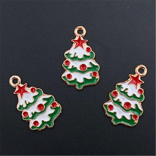 WKOUD 6pcs Gold handmade drip oil Christmas tree charm pop necklace bracelet DIY Christmas metal jewelry alloy pendants A1457