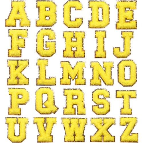 Yellow Towel 26 PCS English letter Patches for Clothes Embroidery Appliques Child Women Clothing name Accessories Badges DIY
