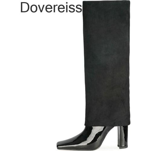 Dovereiss Fashion Female Boots Winter New Burgundy Chunky Heels Sexy Elegant Square To New Knee High Boots Big Size 44 45 46 47