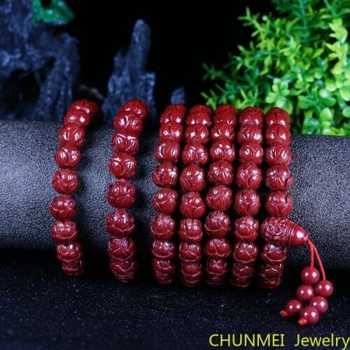 Natural Cinnabar Lotus Bead Bracelet Baocinnabar Single Circle Multi Circle Bracelet Womens Jewelry Necklace