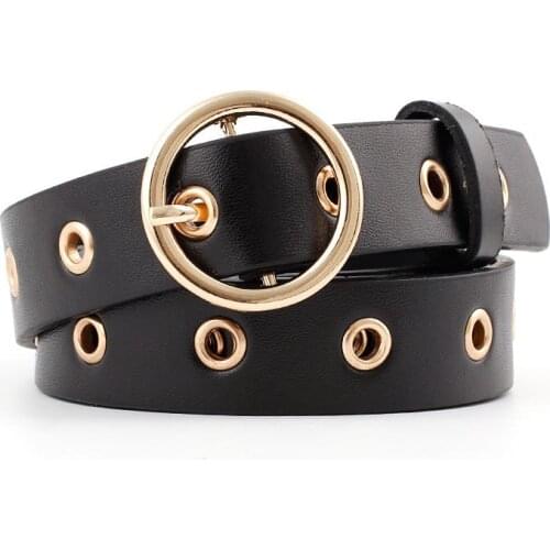 Women leather belt Round Metal pin buckle Circle Belts Hot Brand fashion Punk O Ring for Women belt