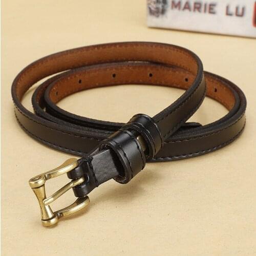 New Lady Cowhide Narrow Belt Female Skirt Knotted Slender Waist with Female Fashion Black Belt