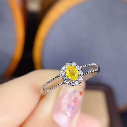Natural Yellow Sapphire S925 Sterling Silver New Simple Ring Fine Fashion Wedding Jewelry for Women Free Shipping MeibaPJFS