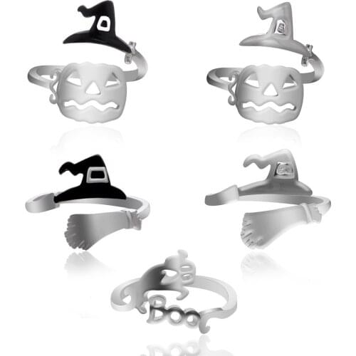 Fashion Hot Creative Lovely Rings Simple Halloween Witch Hat Pumpkin Lantern Cutout Ring for Women Evening Party Jewelry Gifts