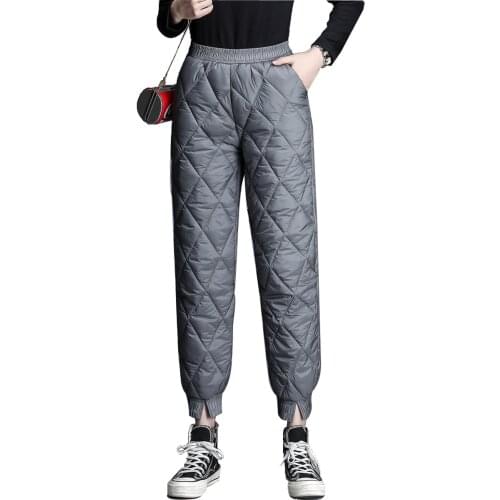 Winter Women Double cotton Down Padded Pencil Pants Woman Slim Elastic Waist Thick Winter Pants Lady 100% Down cottonTrousers