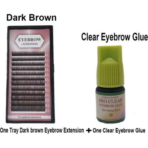 1 Set Eyebrow Extensions & Eyebrow Extension Clear Glue 5ml With Mixed Lengths Black/Dark Brown 5-8mm On Tray Last 4 weeks