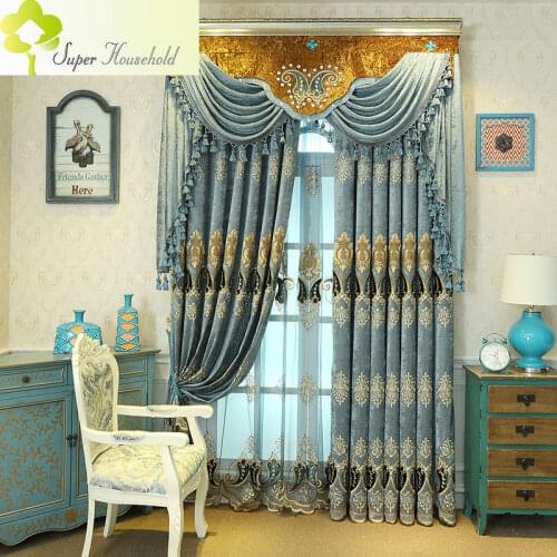 1 PC European Luxury Curtains for Living Room Embroidered Chenille Curtains for Bedroom Kitchen Window Valance (Without Valance)