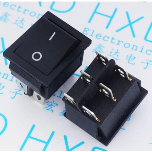 5pcs/lot 25*31 black rocker switch six feet two files KCD4-6P 31X25MM 16A250VAC power supply