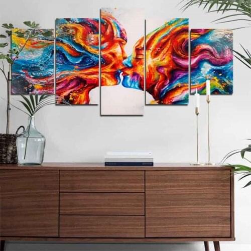 Abstract Colorful Lovers Kiss Wall Painting 5Pcs Home Decoration Frameless Canvas Waterproof Ink Printing Poster
