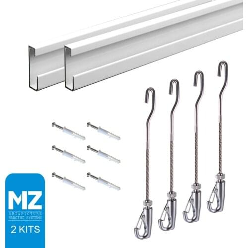 Free shipping picture hanging system picture frame hangers White rail gallery picture wall J-end hook 120cm cable,2kits C-Rail