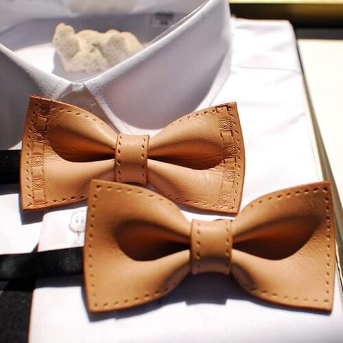 Free Shipping New male fashion mens man Italian vegetable tanned leather custom wedding host bow tie Western European party