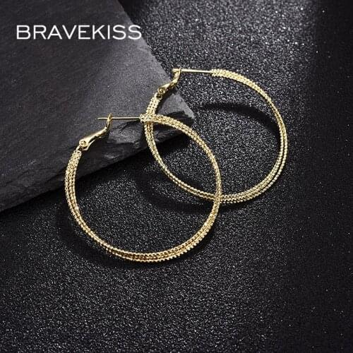 BRAVEKISS Double Round Bead Shape Gold Process Design Hoop Earrings for Women Fashion Earring Jewelry Dating Party Gift UE0687