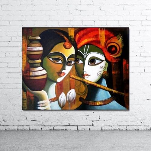 Buddha Radha Krishna True Love Print Canvas Oil Painting Posters and Prints Wall Art Picture for Living Room Home Decor No Frame
