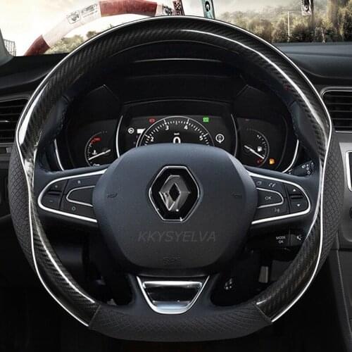 38CM for Renault Scenic 1 2 3 4 Grand Scenic Megane Car Steering Wheel Cover Microfiber Leather + Carbon Fiber Auto Accessories
