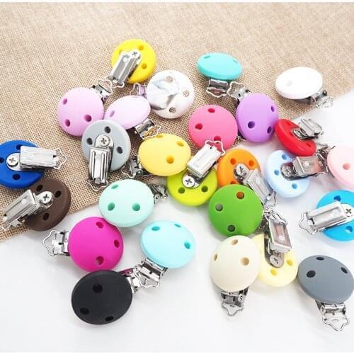 Chenkai 100PCS Silicone Round Clips DIY Baby Pacifier Dummy Teether Soother Nursing Jewelry Toy Accessory Holder Teething Clips