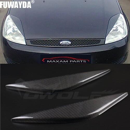FUWAYDA 2pcs High Quality Real Carbon Fiber decoration Headlights Eyebrows Eyelids cover for FORD Fiesta 02-05 Mk6