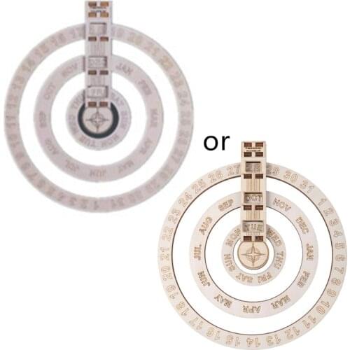 Wooden Perpetual Calendar Circular Wall Hanging Calendar Rotating Disk for Home K92C