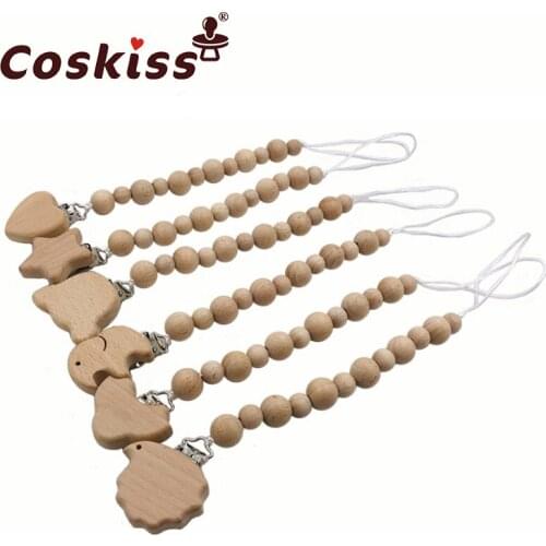 Baby Teether Animal Pacifier Chain Organic Natural Teething Grasping Toy Beech Beads Toddler Teether Newborn DIY Baby Gift