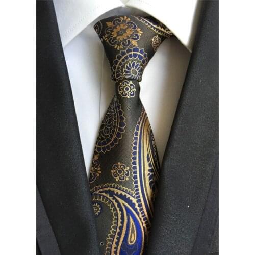 Tie Top Designer 8cm Men Formal Necktie SET with Handkerchief Luxury Royal Blue Golden Paisley Gravata Hanky