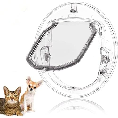 Pet Dog Door 4 Ways Round Transparent Household Cat Gate Lockable Security Pet Entrance Glass Window Puppy Hole Door for Cat Dog