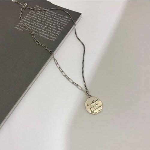 GSC7 Vintage Irregular Round Disc Thai Silver Color Pendant Necklace Letter Charm Necklace For Women Jewelry Gifts Wholesale