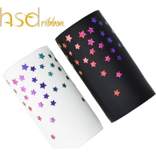 HSDRibbon 75mm 3inch Little Star Pattern foil Colorful printed on Solid Grosgrain Ribbon