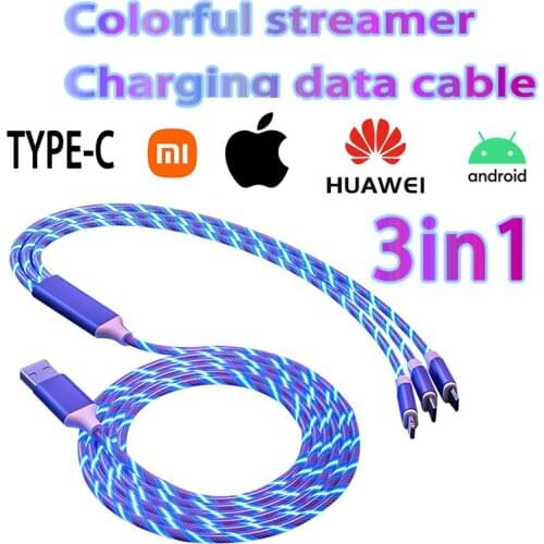 One drag three streamer data cable charging cable fast charge Android type-c iPhone luminous three-in-one universal Data cable/c