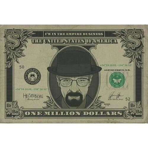 BREAKING BAD - TV SHOW HEISENBERG ON 1 MILLION DOLLAR BILL Art Film Print Silk Poster Home Wall Decor 24x36inch