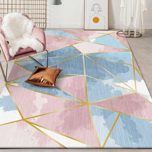 Modern Blue pink watercolor gold carpet geometric plush rug Living room door mat bedroom kitchen bedside floor mat custom made
