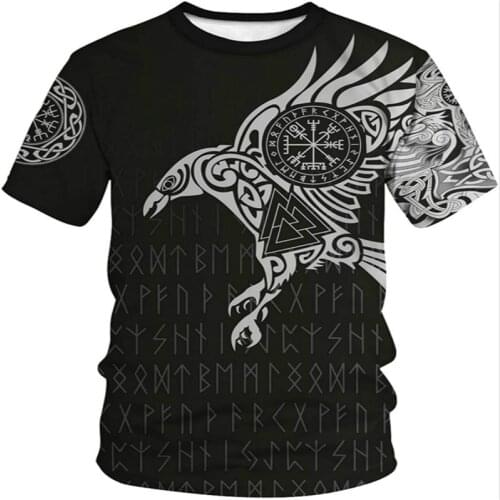 2021 Summer Popular Mens Top Viking T-shirt New 3D Printing T-shirt Nordic Mythology Pullover