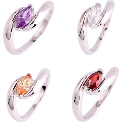 Lingmei Wholesale Solitaire Style Wedding MarquiseGarnet Purple Yellow White cz Silver ColorRing Size 6-9 10 11