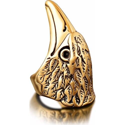 Fashion Gold Vintage Stainless Steel Ring Men Punk Eagle Head Rings Size 7-9 Hiphop Rocker Big Size Bird Jewelry