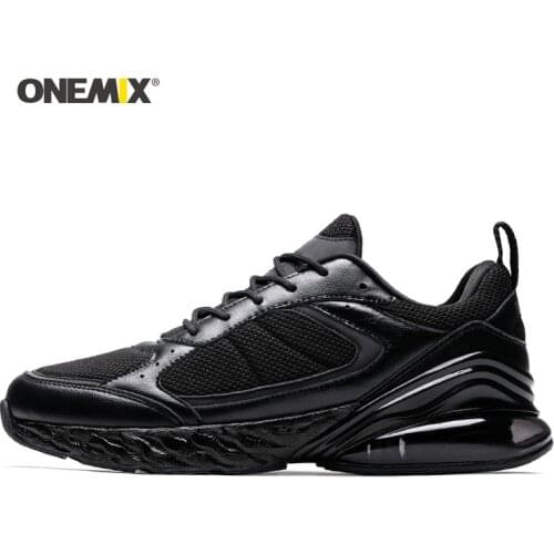 Onemix Men Running Shoes For Women Black Leather Air Gym Yoga Athletic Sneakers Sports Outdoor Jogging Walking Trail Trainers