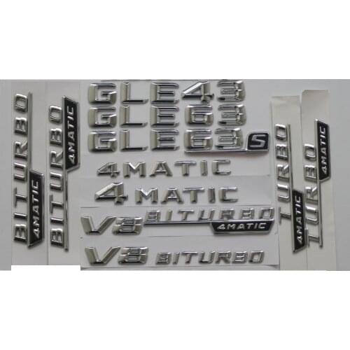 Chrome Shiny Silver Car Trunk Rear Number Letters Badge Emblem Emblems Sticker for Mercedes Benz GLE43 GLE63 GLE63s AMG 4MATIC